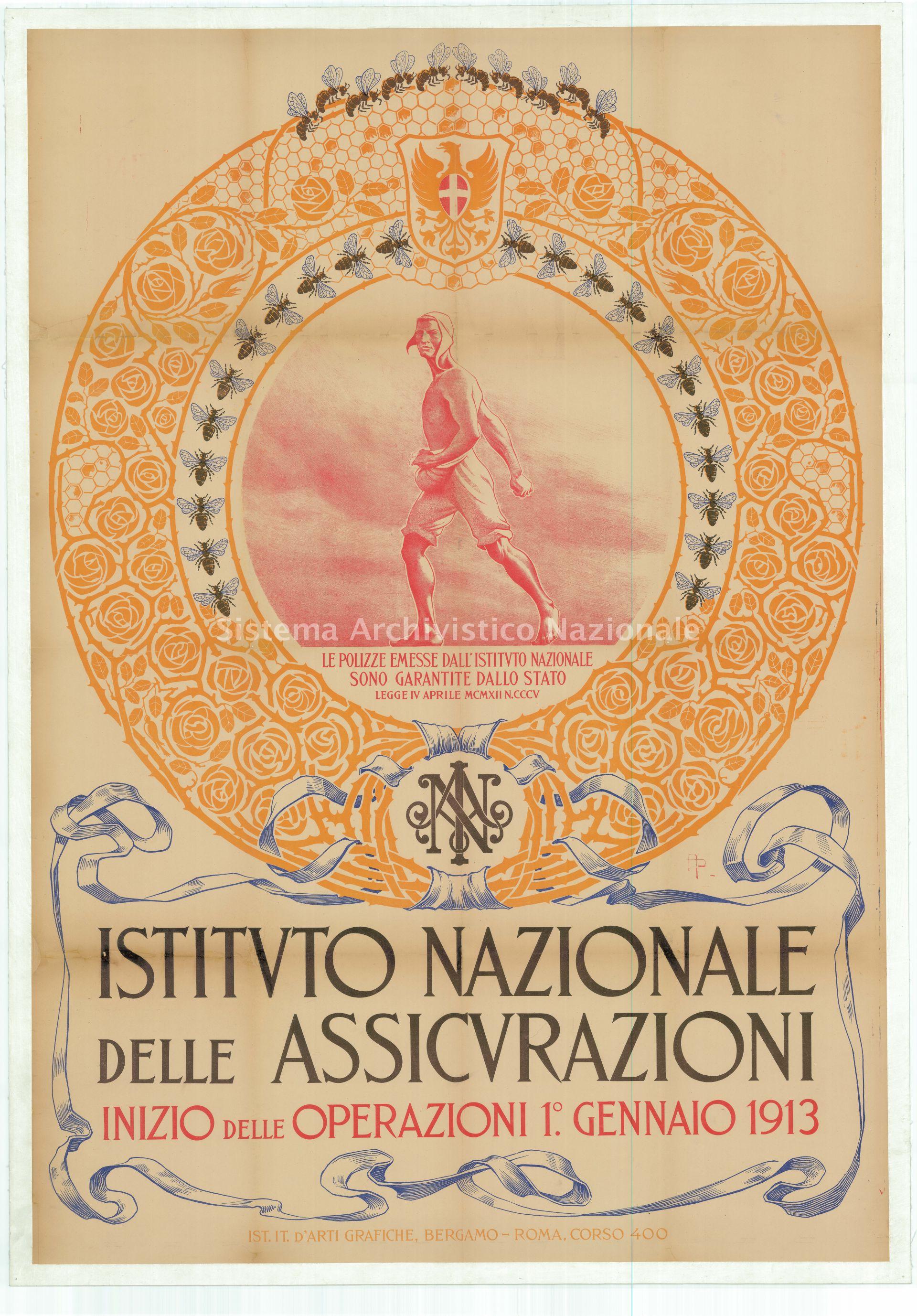   Manifesto pubblicitario Ina (1910-20), realizzato da Andrea Petroni (Ina Archivio storico, fondo del Cinquantenario).
