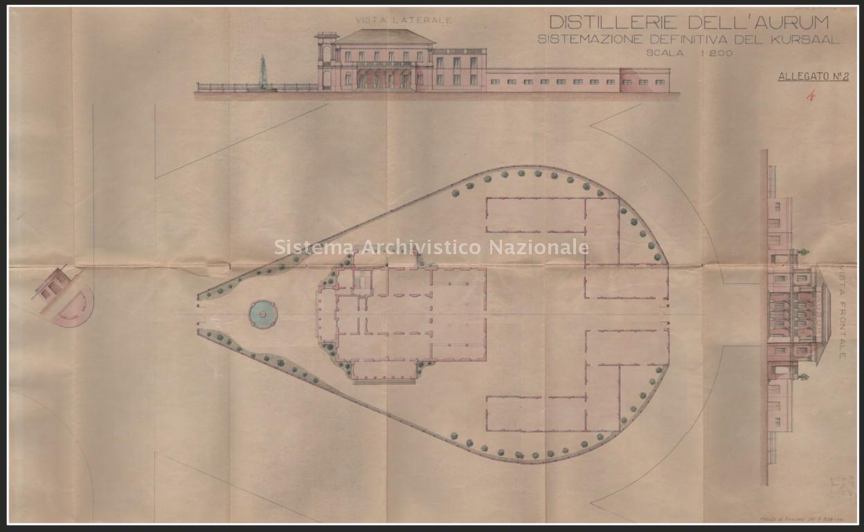   Planimetria stabilimento Aurum, Pescara, 1938 (Archivio di Stato di Pescara, Archivio storico Comune di Pescara).

