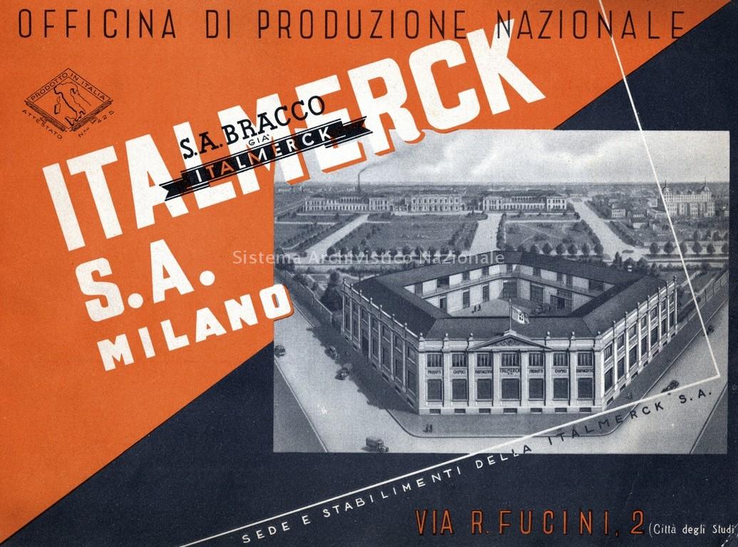   Copertina della brochure della S.A. Bracco già Italmerck, fine anni Trenta (Archivio storico Bracco)
